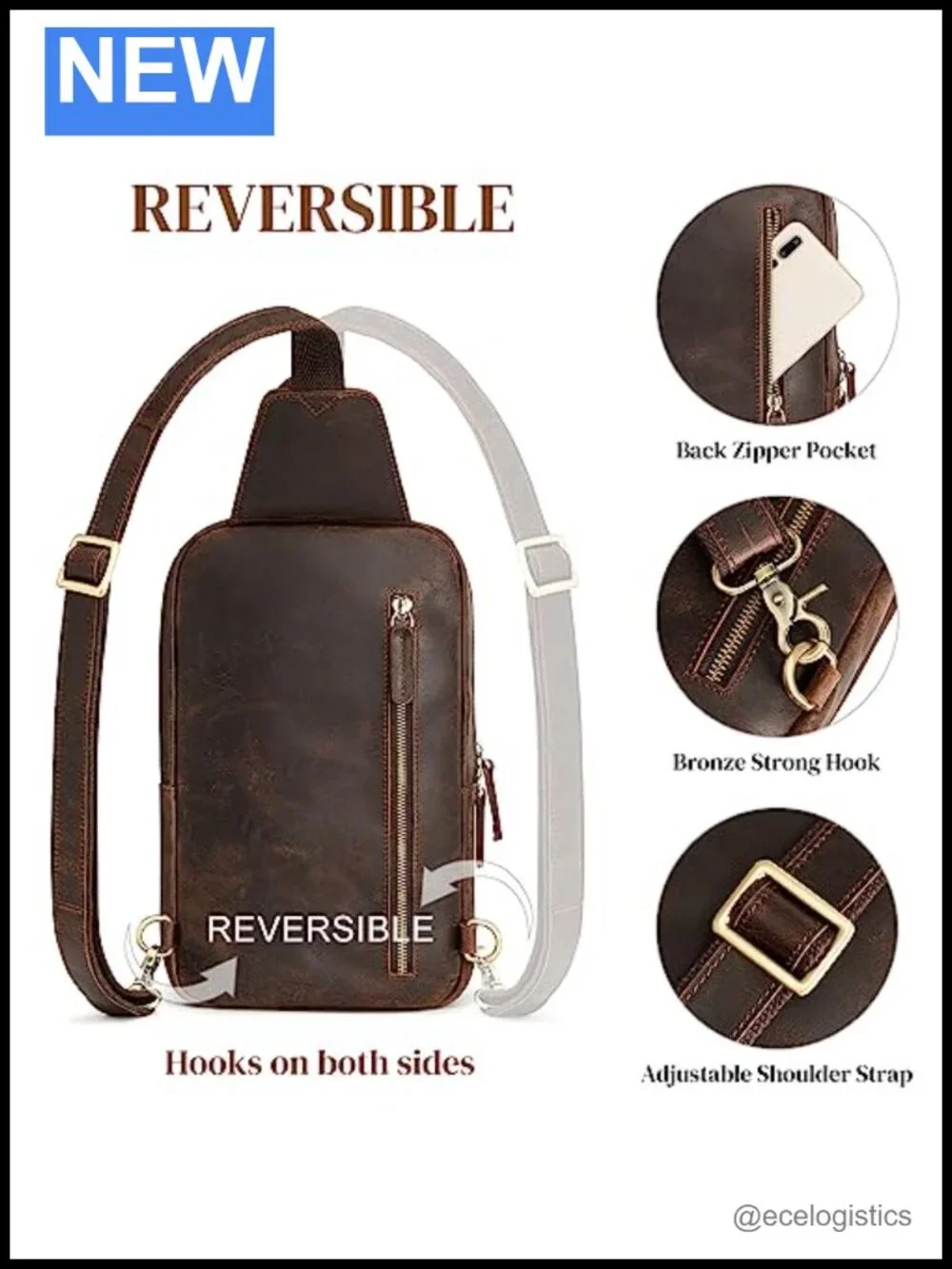 Genuine Leather Convertible Tote Sling Backpack Crossbody Purse